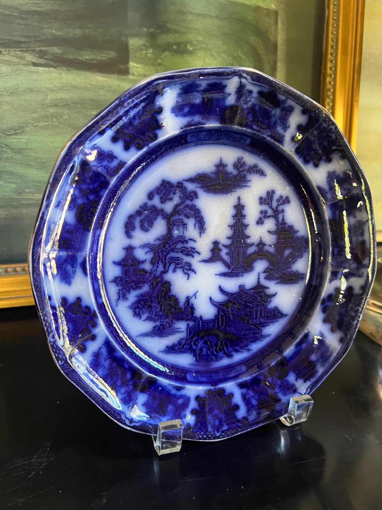English William Adams Dark Flow Blue Plate, circa 1850s