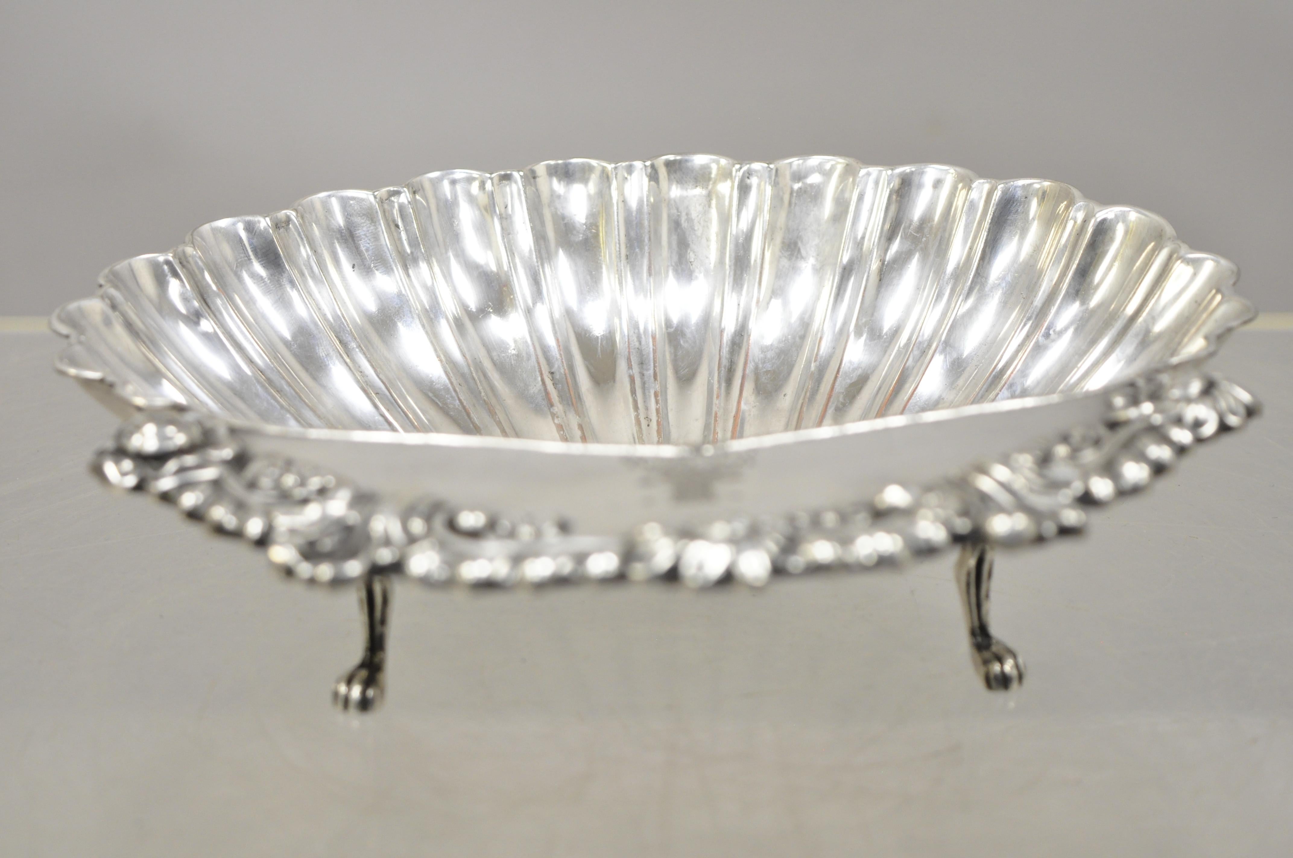 Regency William Adams England Antique Silver Plate Clam Shell Form Footed Candy Dish For Sale