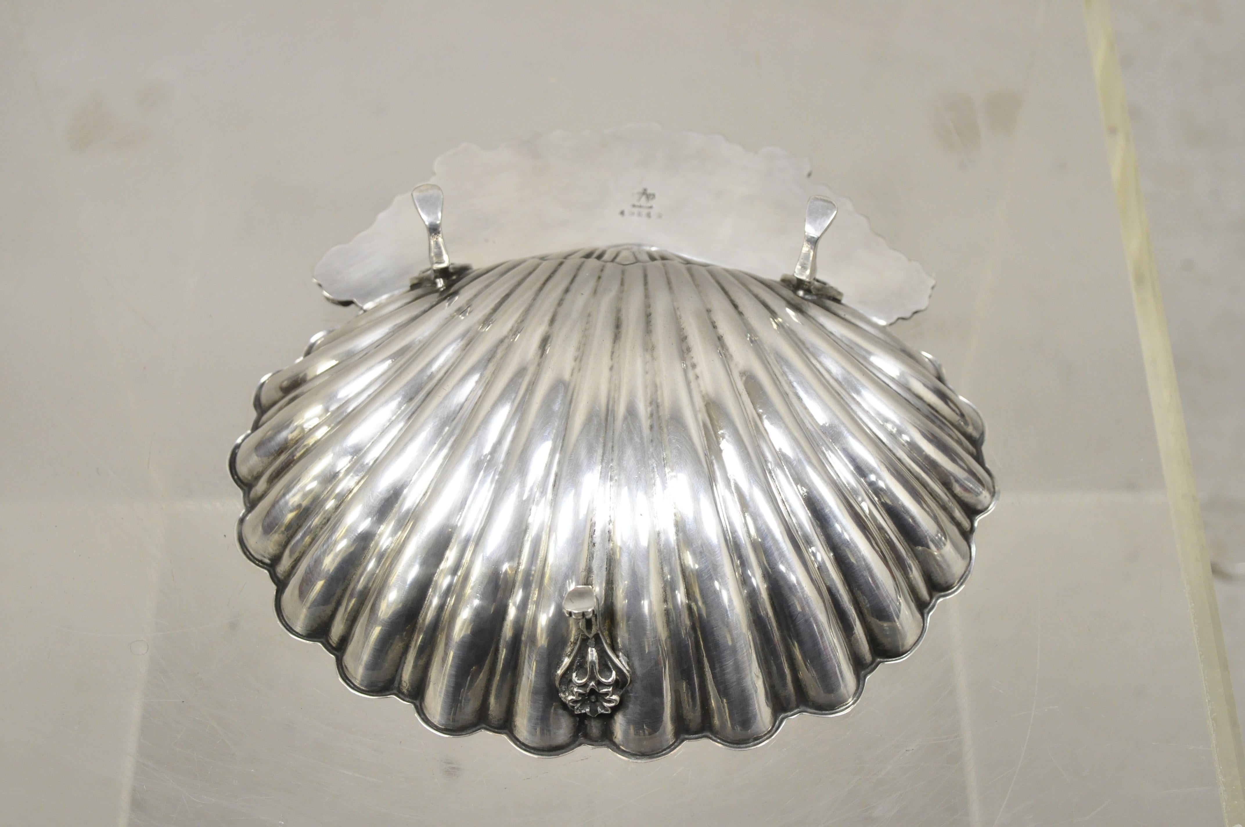20th Century William Adams England Antique Silver Plate Clam Shell Form Footed Candy Dish For Sale