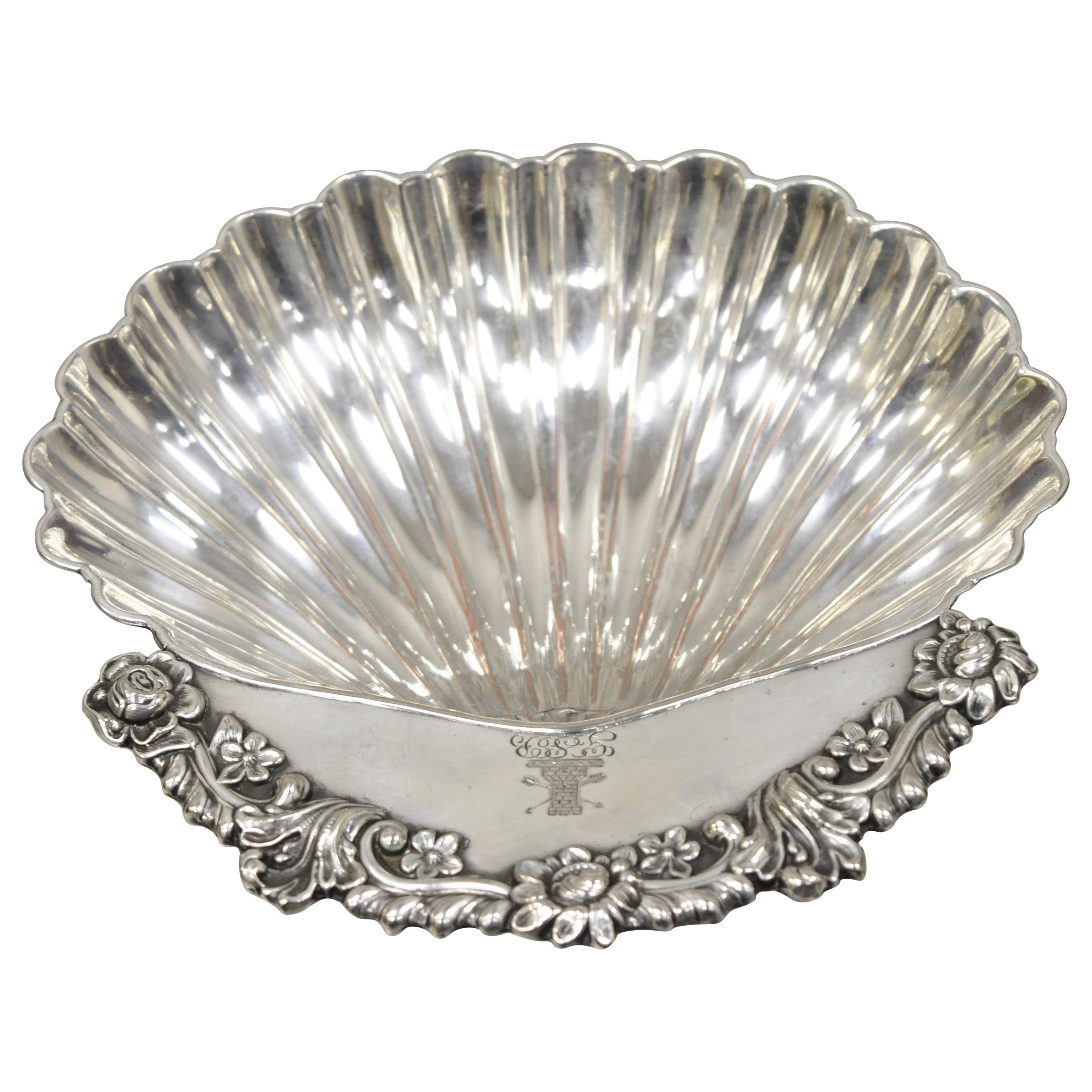 William Adams England Antique Silver Plate Clam Shell Form Footed Candy Dish For Sale