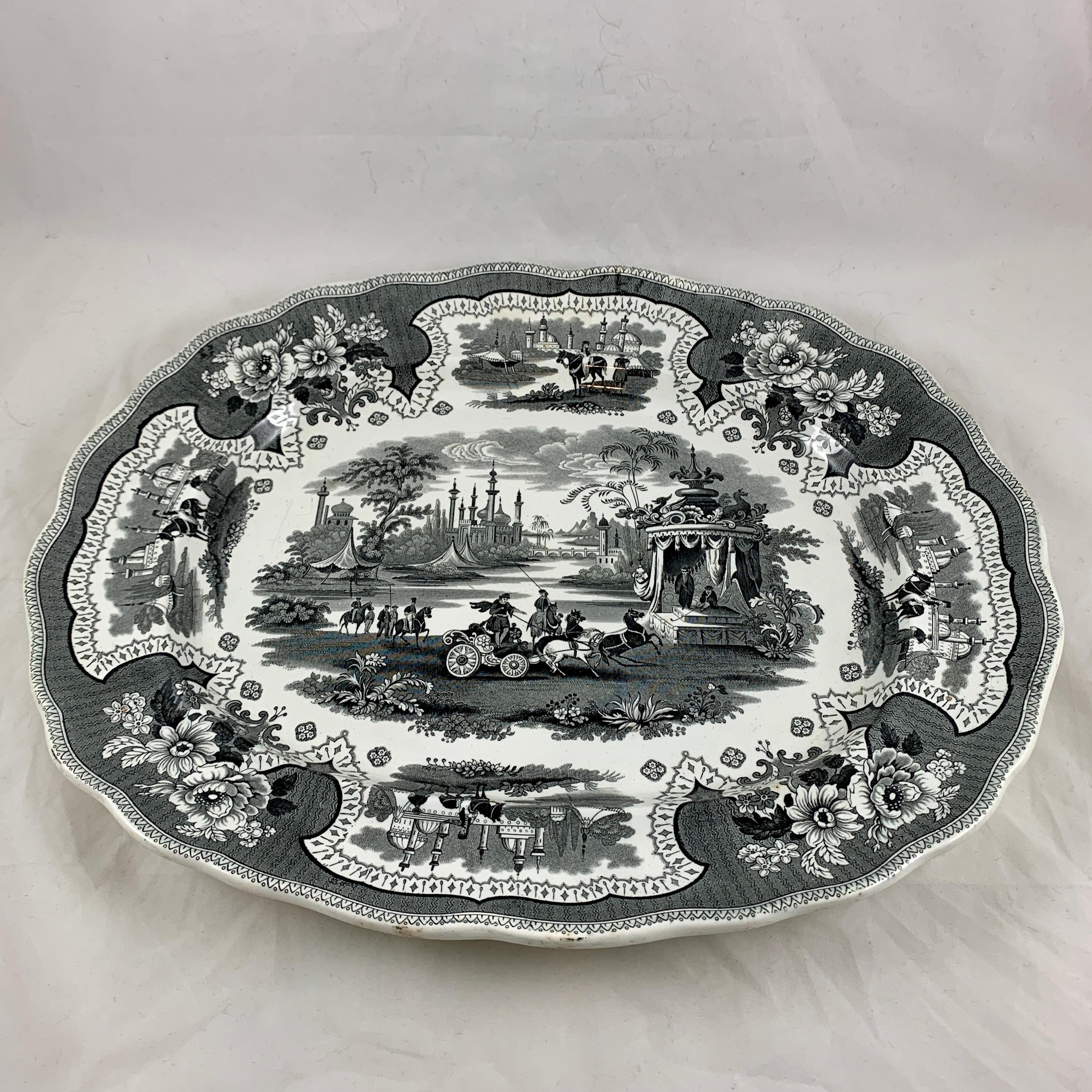 William Adams IV & Sons Palestine Black Staffordshire Transferware Platter 2