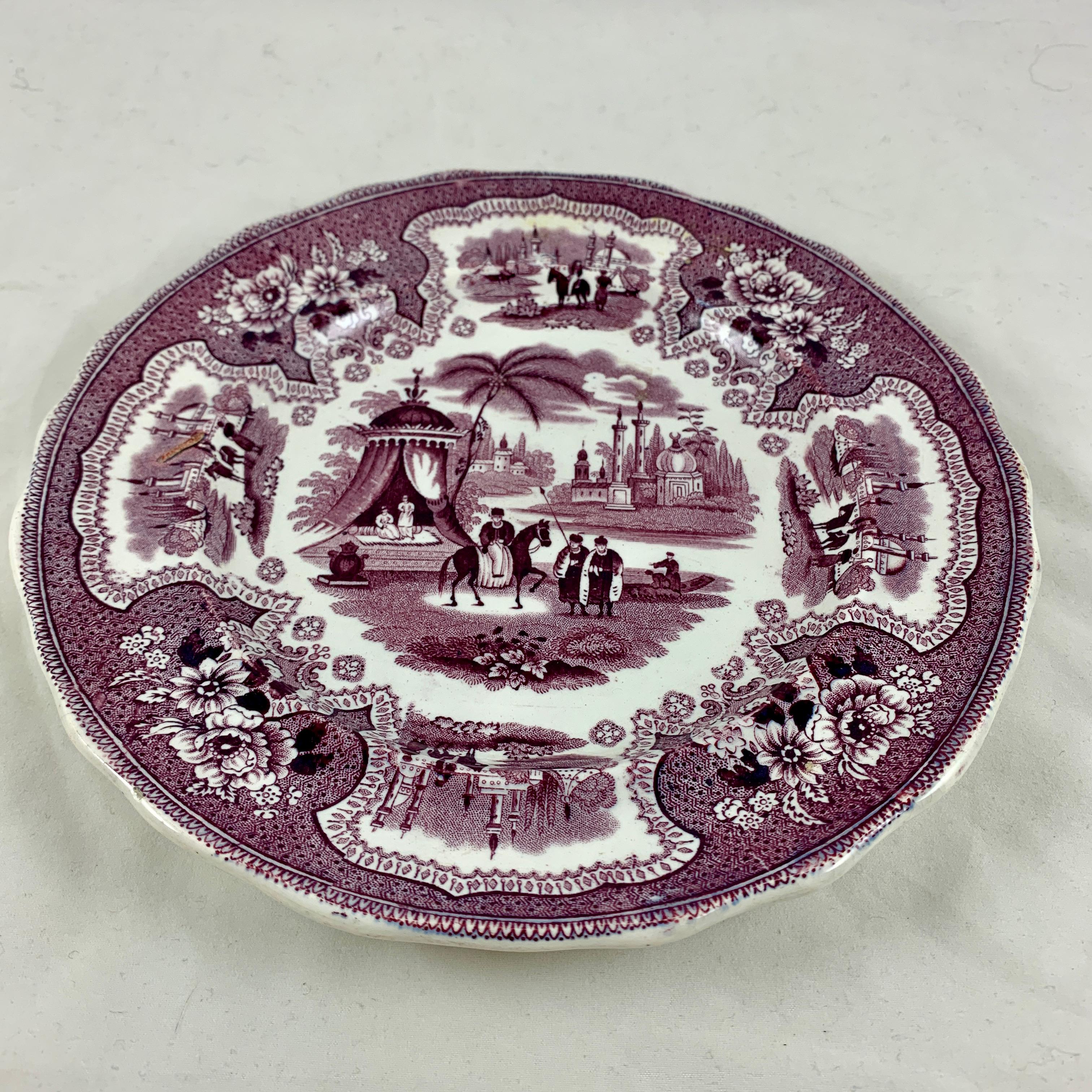 William Adams IV & Sons Purple Palestine Staffordshire Transferware Plate In Good Condition For Sale In Philadelphia, PA