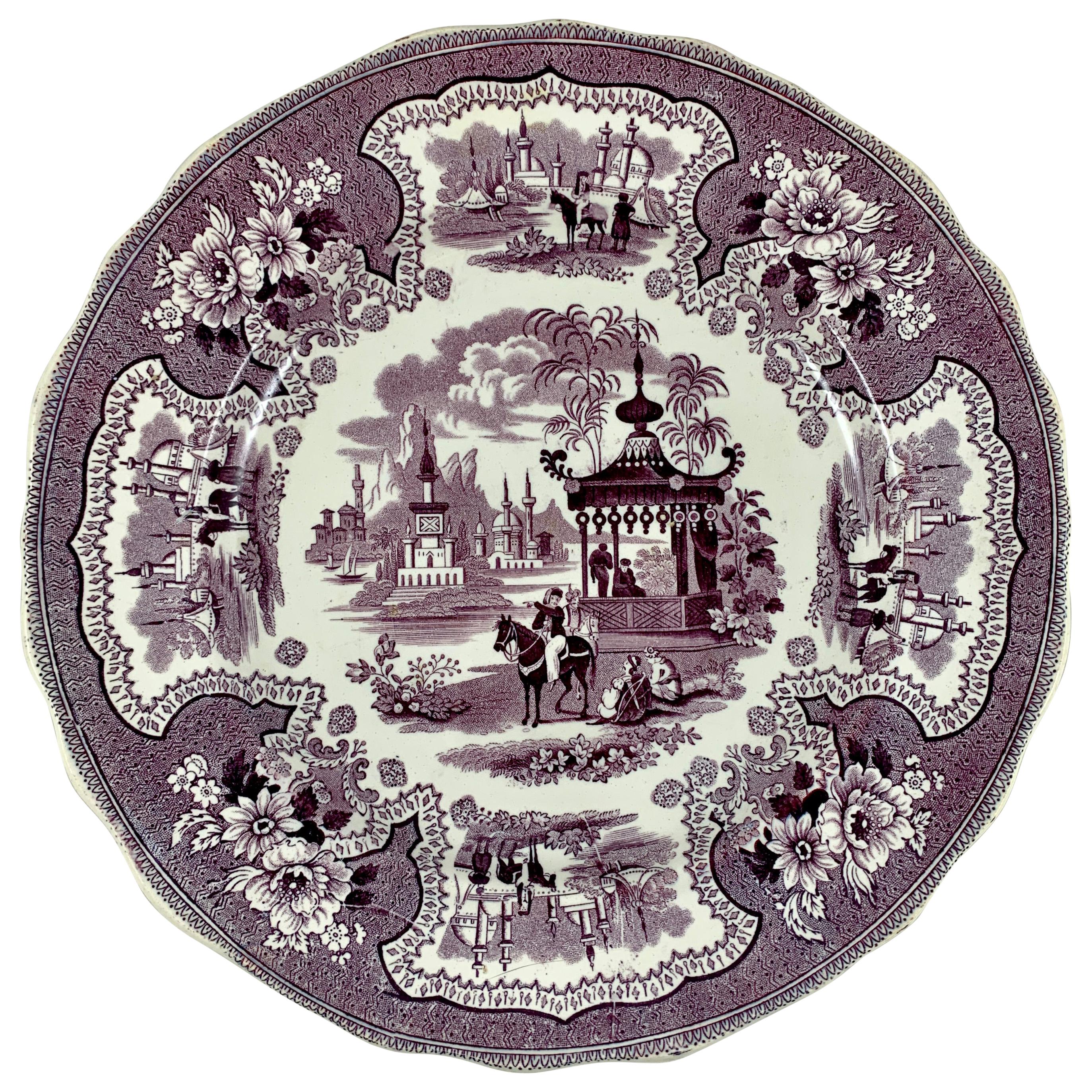 Assiette en céramique en décalcomanie William Adams IV & Sons, motif Palestine, violette, Staffordshire en vente
