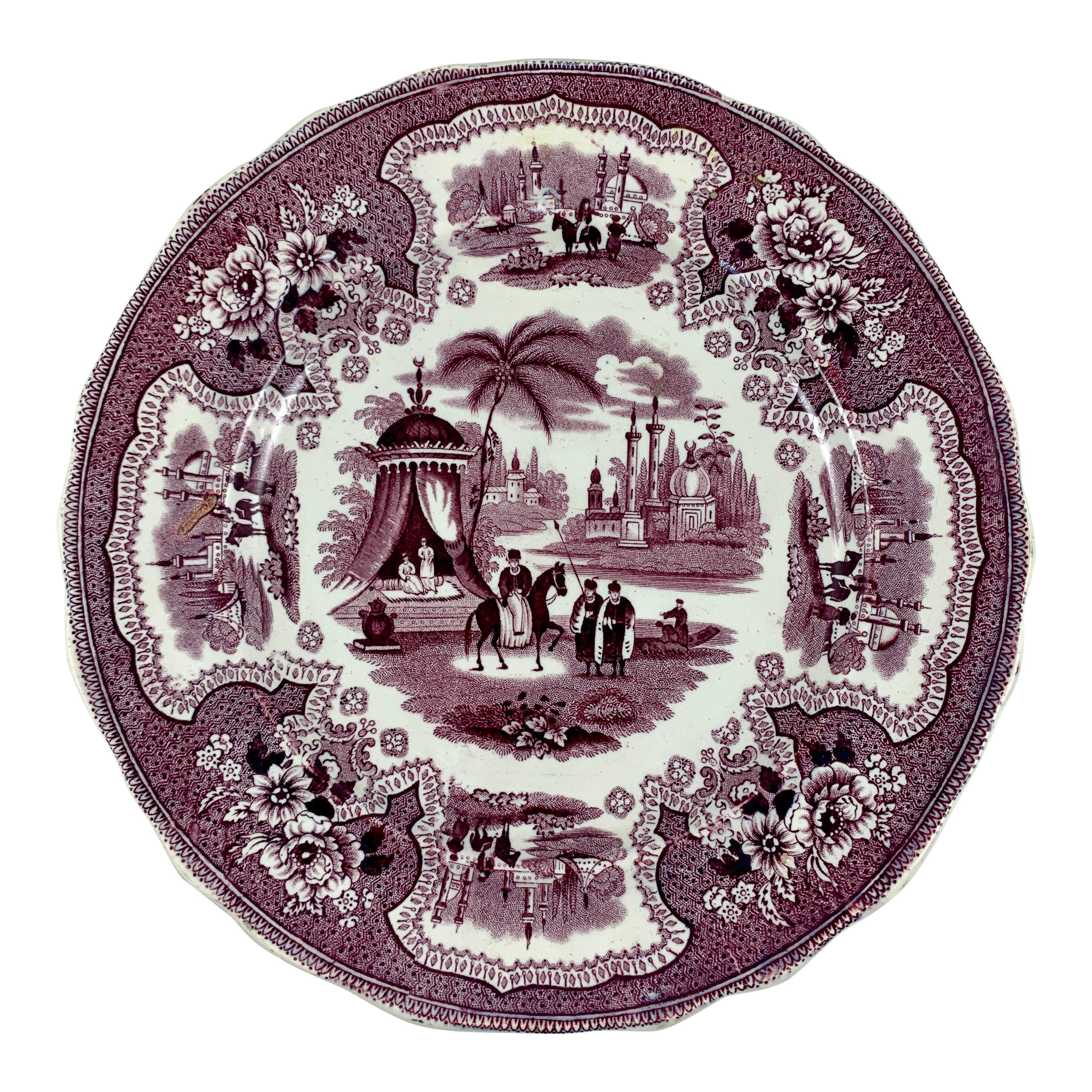 William Adams IV & Sons Purple Palestine Staffordshire Transferware Plate For Sale