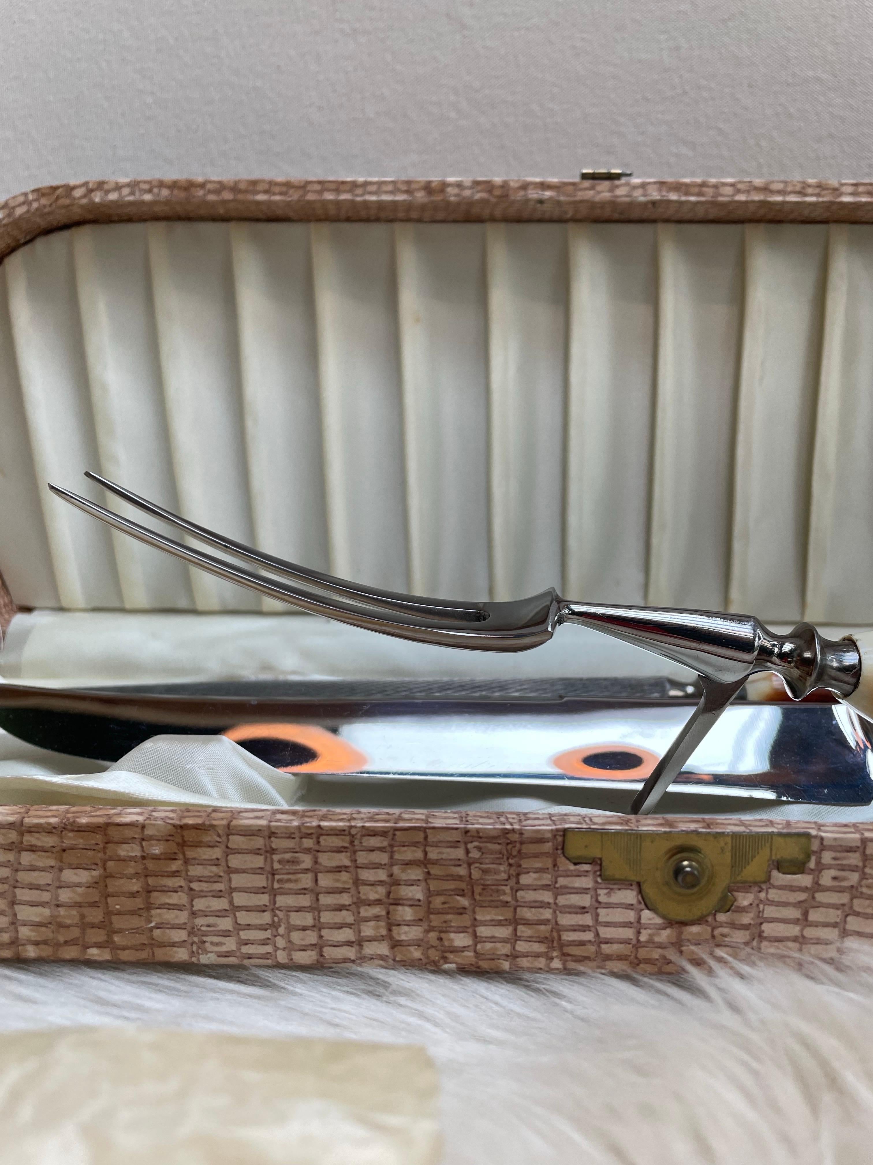 20th Century William Adams Sheffield 3-Piece Carving Set with Stag Horn Handles For Sale
