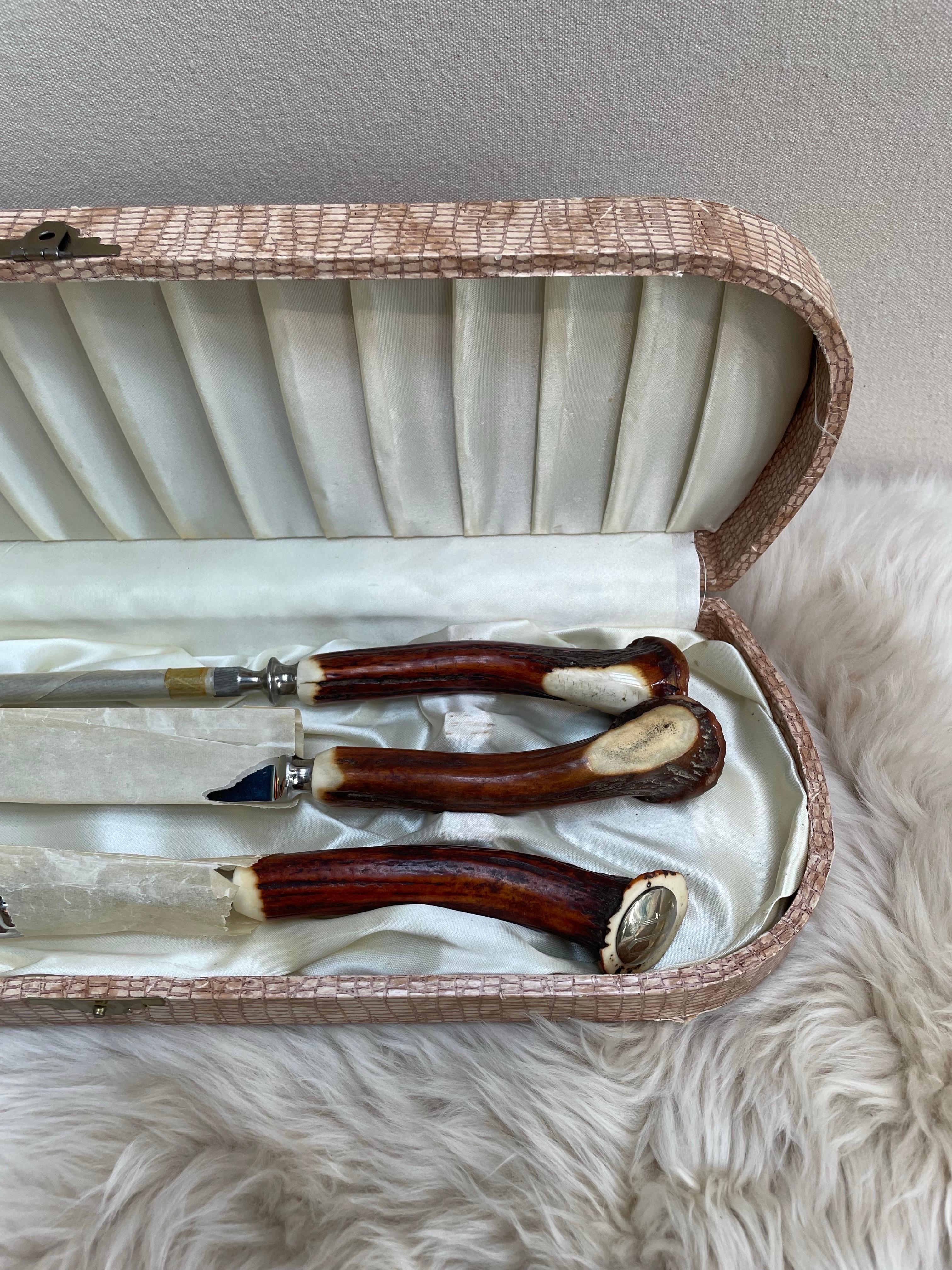 William Adams Sheffield 3-Piece Carving Set with Stag Horn Handles For Sale 3