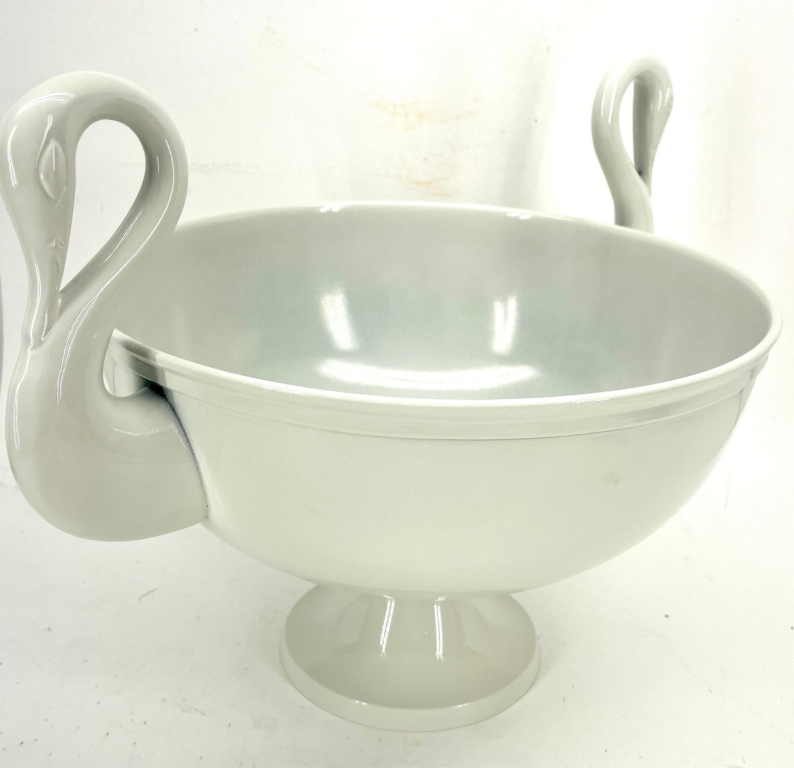 Mid-20th Century William Adams Towle Swan Centerpiece Bowl,  Off White Powder-Coated