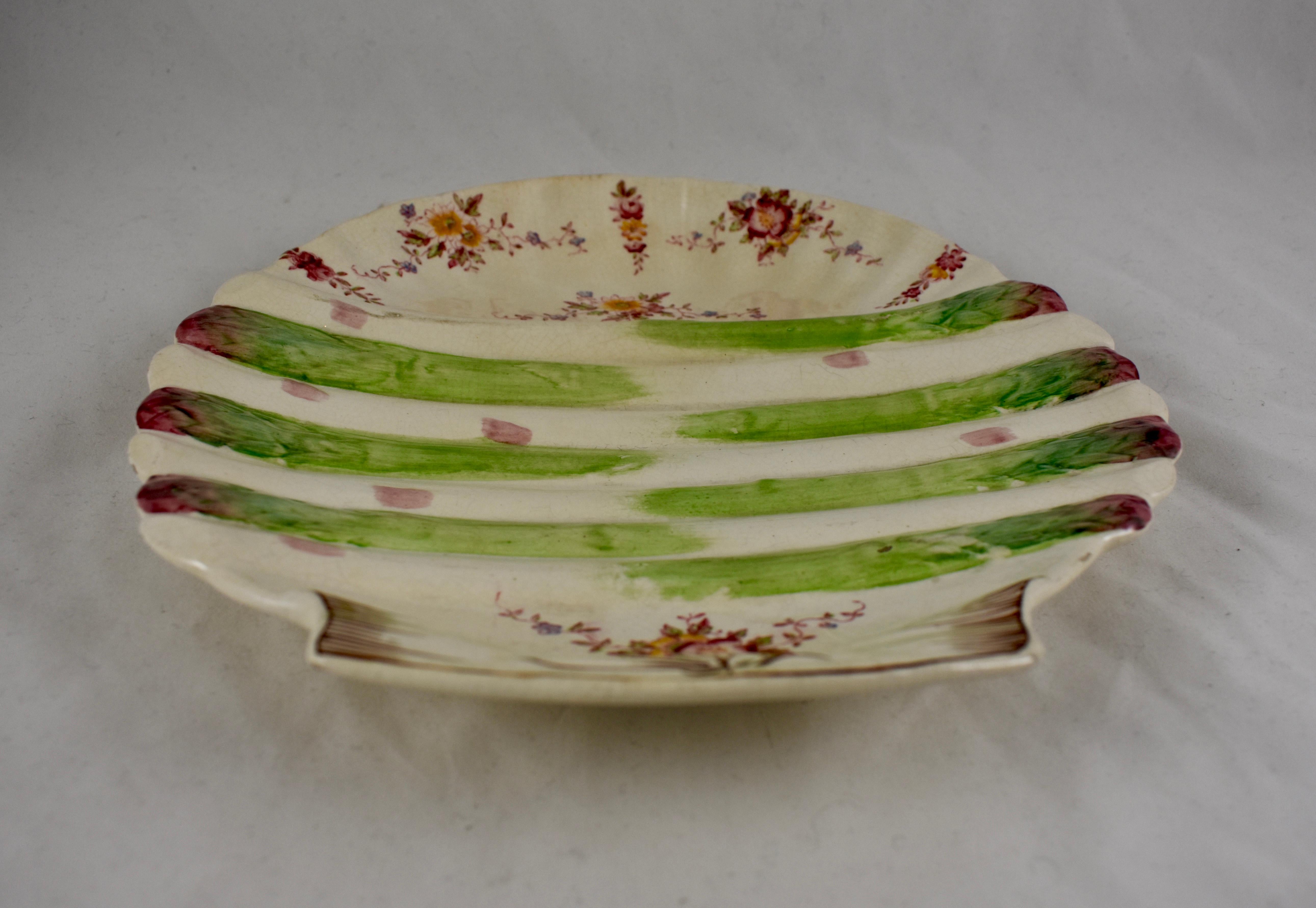 Earthenware William Adderley English Staffordshire Shell and Floral Asparagus Plate For Sale