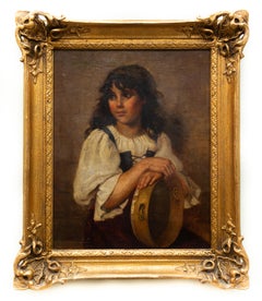 The Tambourine Girl by a Follower of William-Adolphe Bouguereau, Oil on Canvas