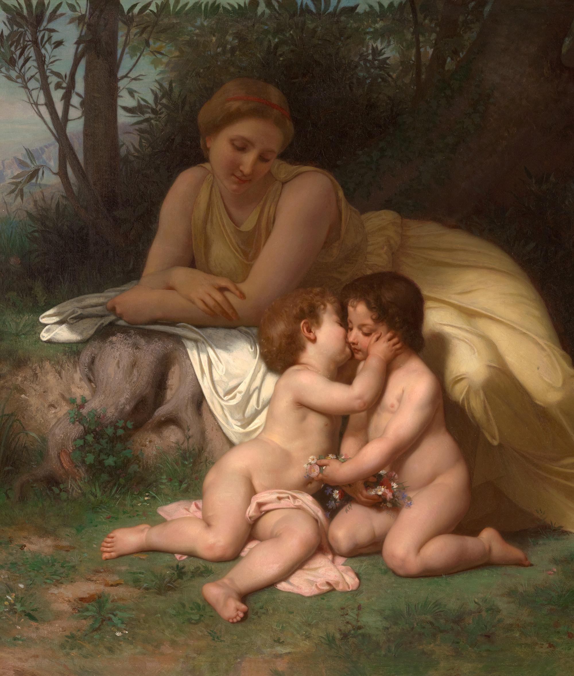 William-Adolphe Bouguereau: Giovane madre che contempla due bambini che si abbracciano in vendita 2