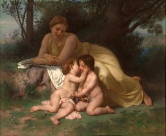 William-Adolphe Bouguereau: Giovane madre che contempla due bambini che si abbracciano