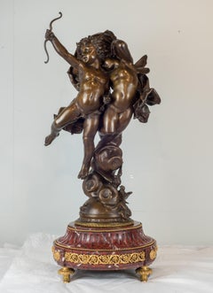 Magnificent Patinated Bronze Sculpture of Cupid and Psyche by Bouguereau