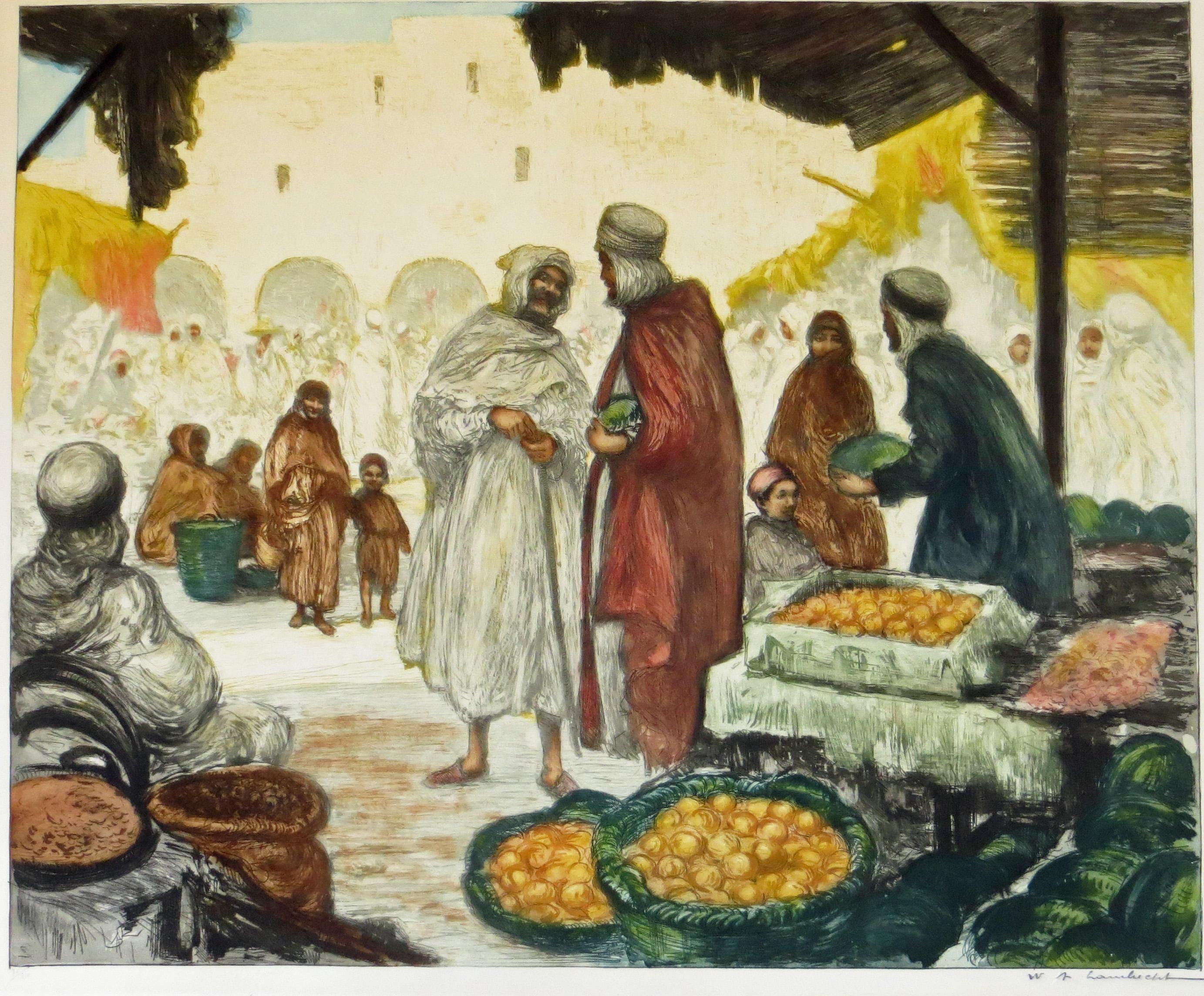 Hand colored Etching - Souk a’ Gabes Tunisia