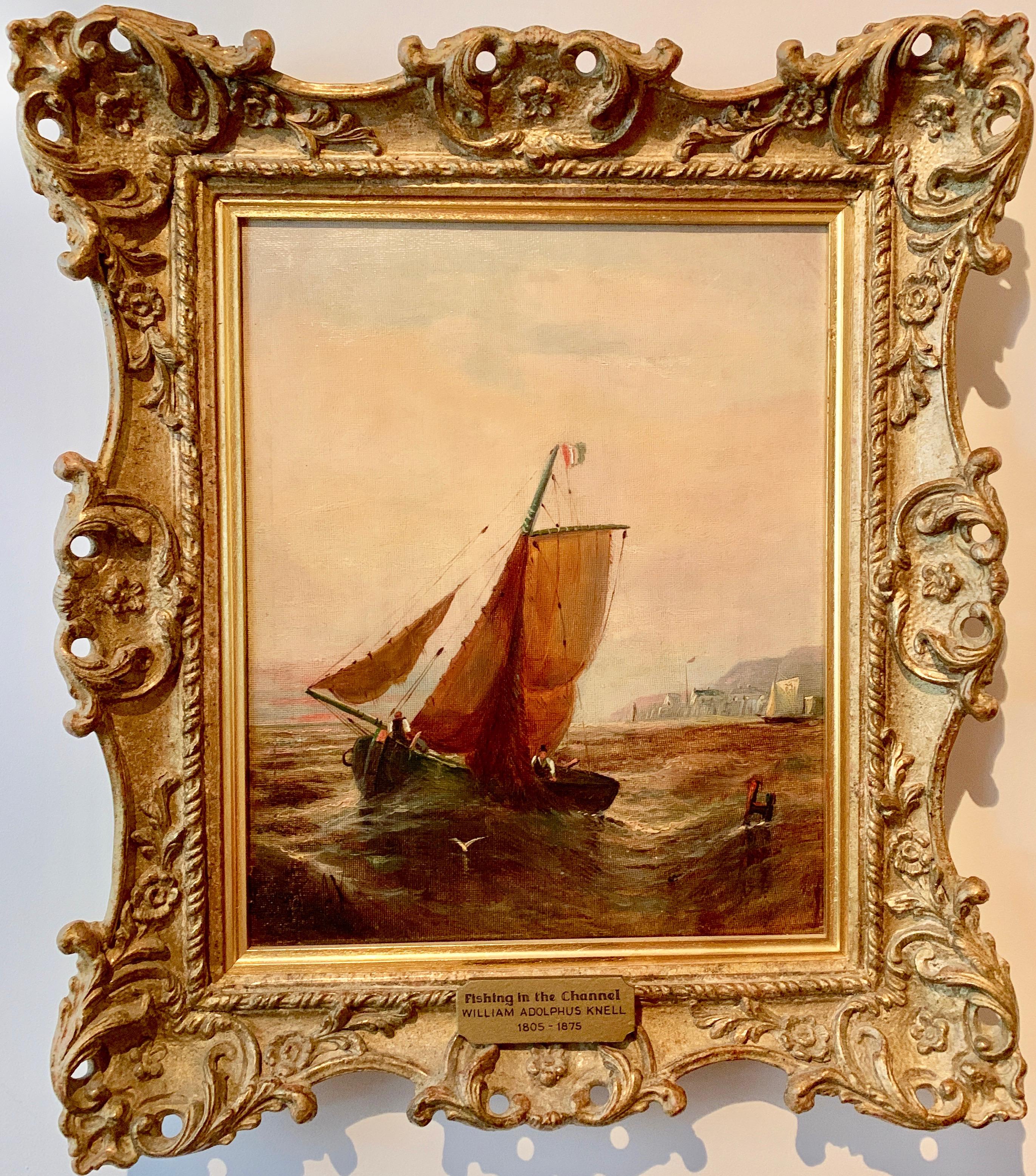 William Adolphus Knell Figurative Painting - English Victorian 19th century fishing boat in the English Channel