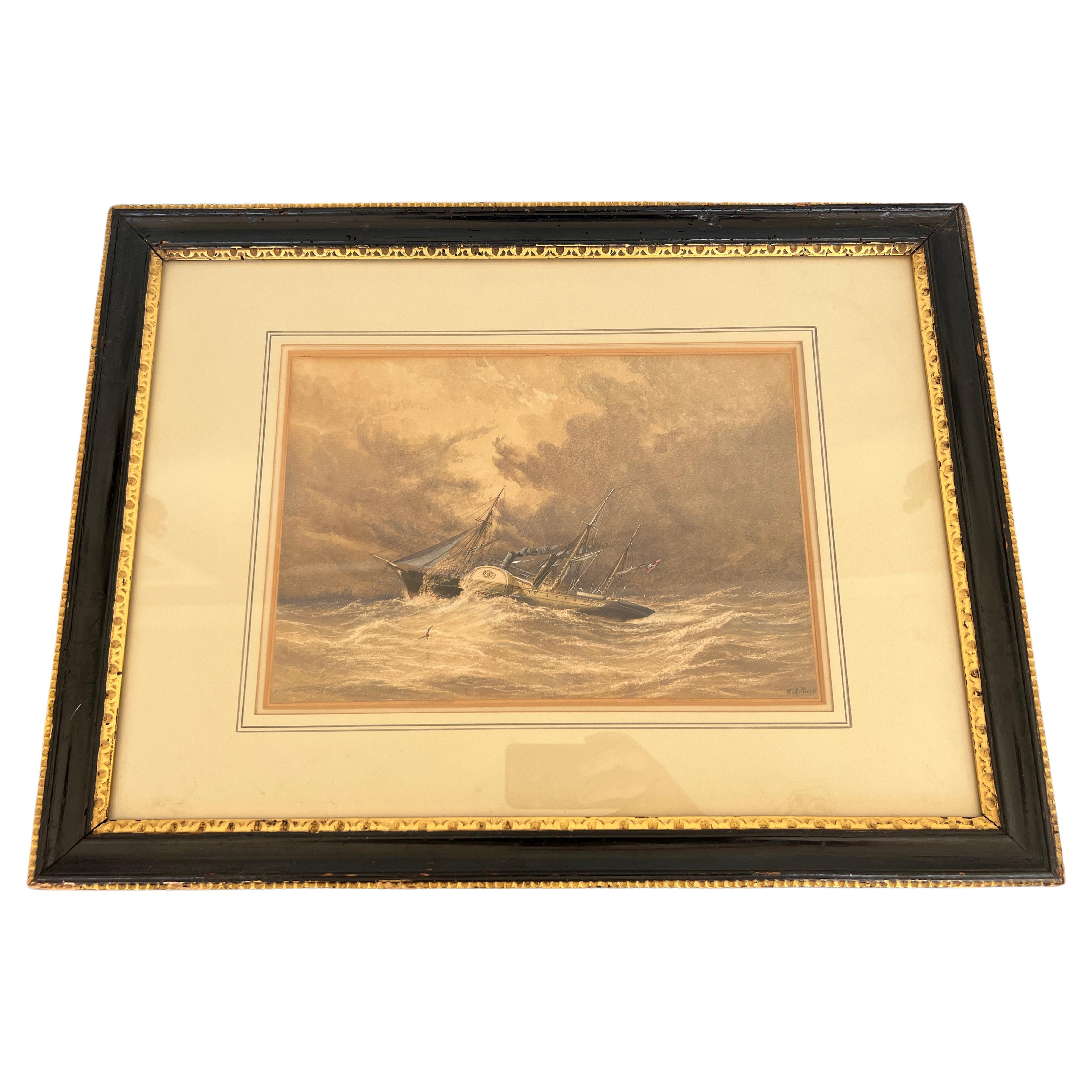 William Adolphus Knell, Maritime Rough Wave Watercolor C. 1860