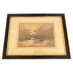 Antique William Adolphus Knell, Maritime Rough Wave Watercolor C. 1860
