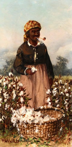 Antique A Cotton Picker - Realist Figurative Oil Painting by William Aiken Walker