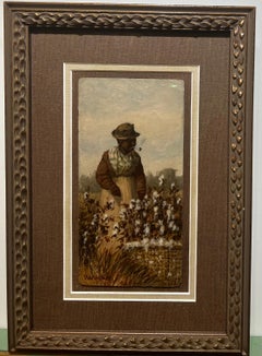 African American Cotton field Southern Caronlina Painting, Woman w/ Pipe
