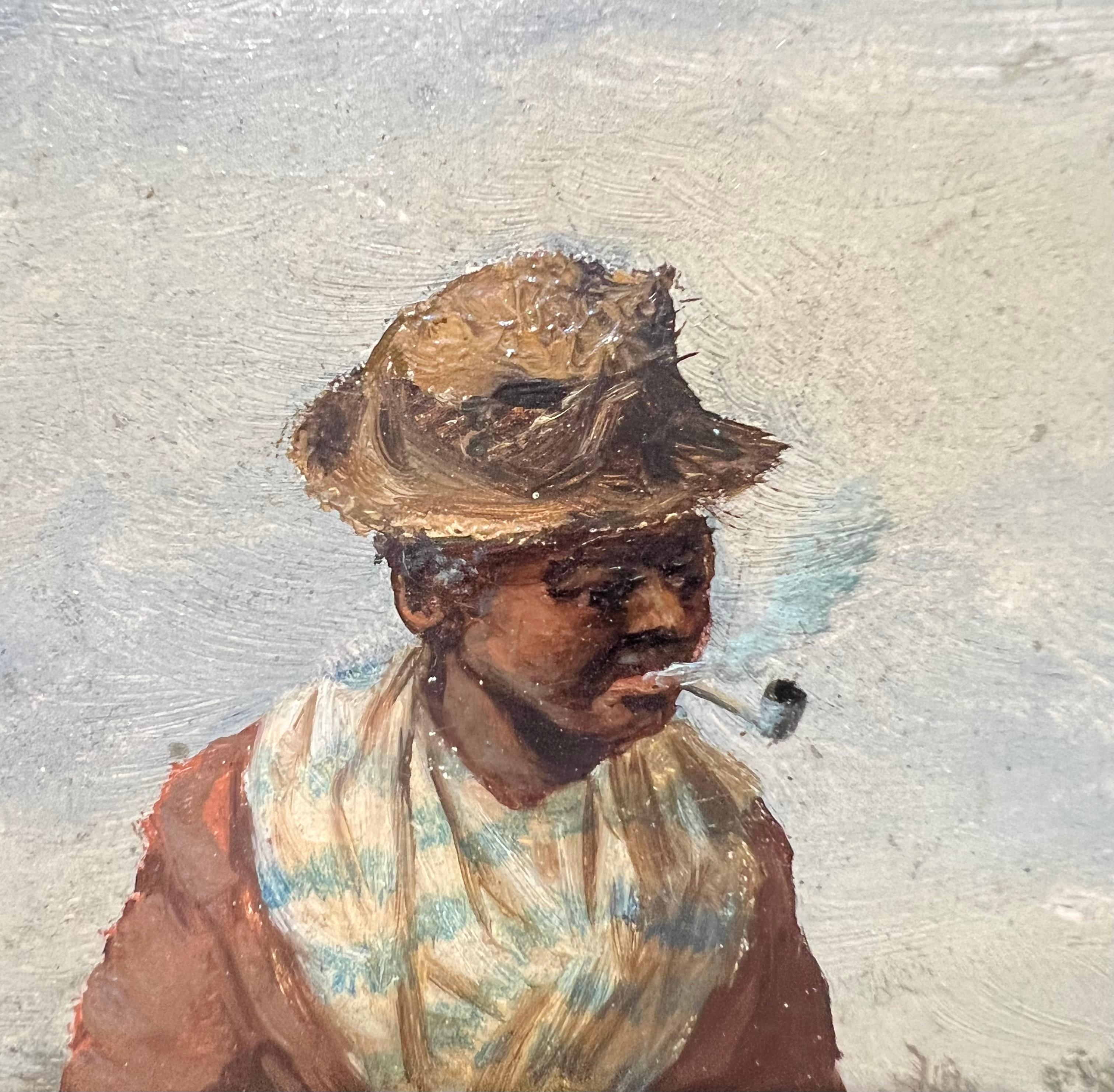African American Cotton field Southern Caronlina Painting, Woman w/ Pipe For Sale 2