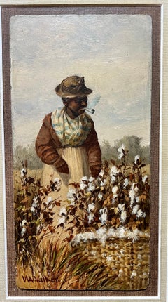 African American Cotton field Southern Caronlina Painting, Woman w/ Pipe