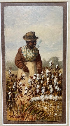 Used African American Cotton field Southern Caronlina Painting, Woman w/ Pipe