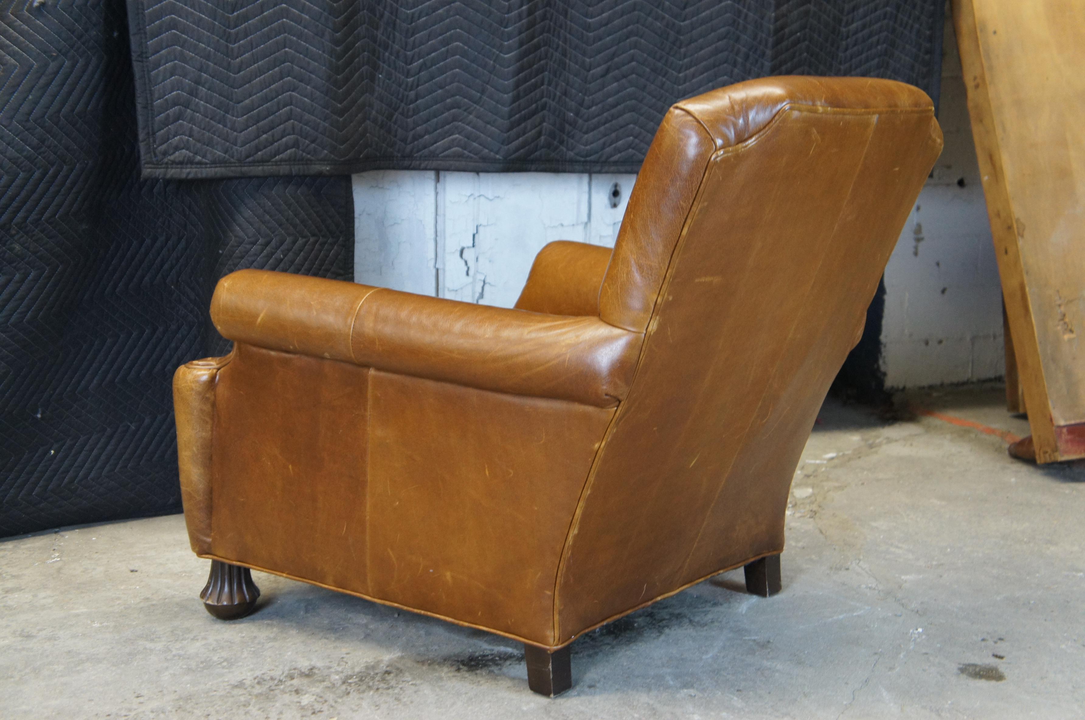 Late 20th Century William Alan Traditional Brown Leather Tufted Club Chair & Ottoman Down Filled