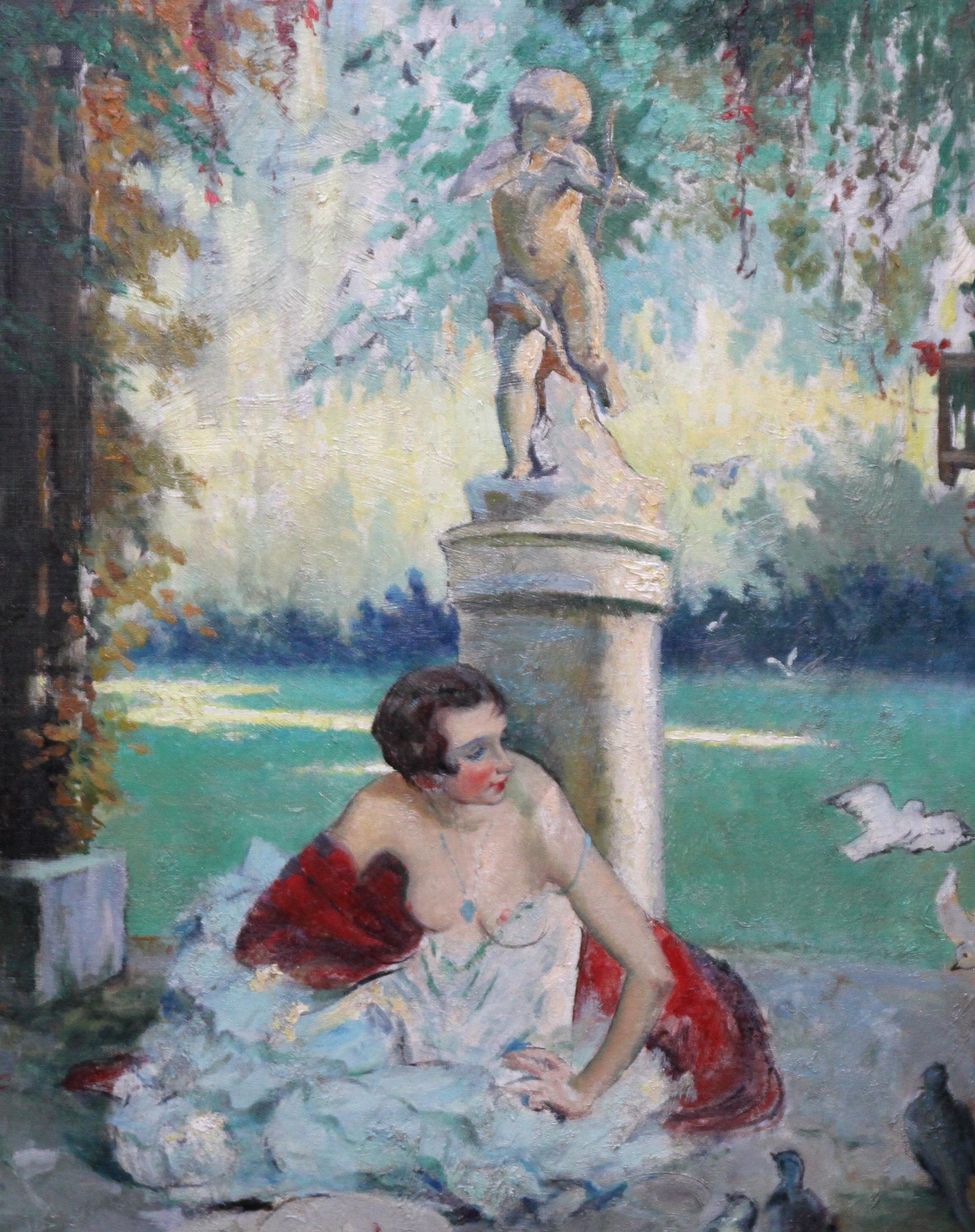 This charming French Art Deco romantic portrait oil painting is by noted French Impressionist artist William Albert Ablett. The painting was painted circa 1920 and has wonderful use of colour and heavy impasto. The composition is a beautiful semi