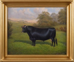 Animal portrait oil painting of a prize bull