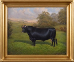 Animal portrait oil painting of a prize bull 