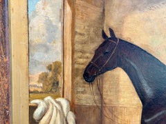 Broadwood, 19th century English portrait of a horse in a stable with landscape