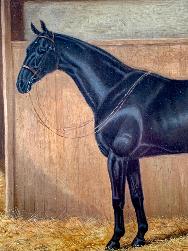 Early 20th century English Antique Victorian style horse in a stable - Brown Portrait Painting by William Albert Clark
