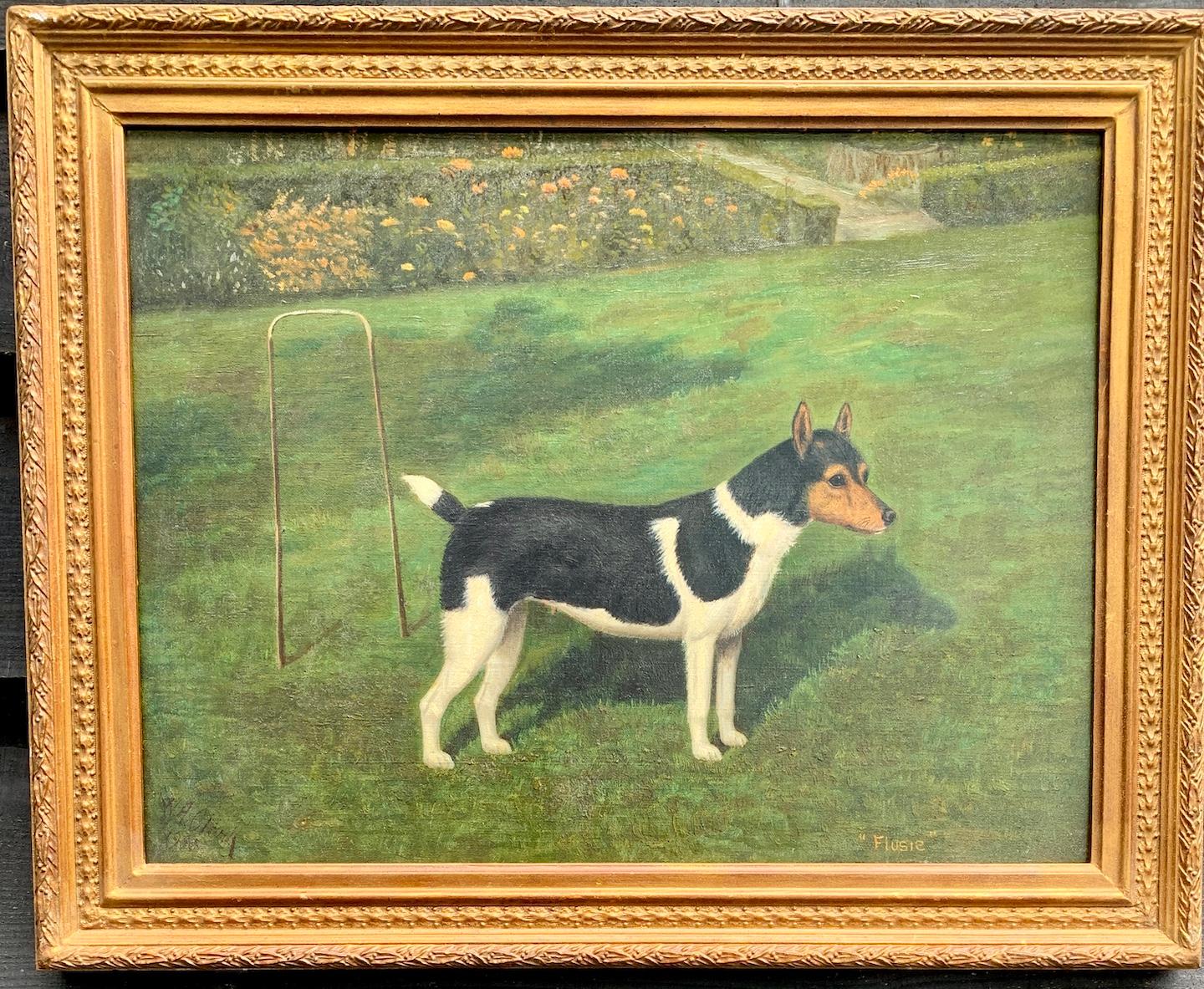 English Portrait of a Jack Russell Terrier dog in a landscape, 'Flusie' For Sale 1