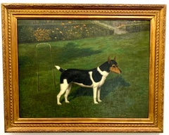 English Portrait of a Jack Russell Terrier dog in a landscape, 'Flusie'