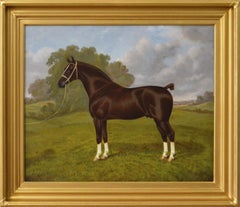 Sporting horse portrait oil painting of a hackney stallion