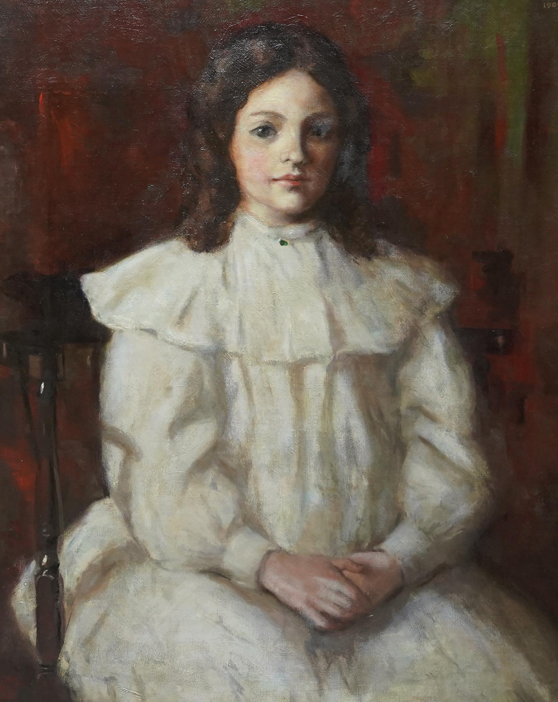 Edwardianisches Porträt eines jungen Mädchens – schottisches Kunstporträt, Ölgemälde von 1909 (Realismus), Painting, von William Alexander Cuthbertson