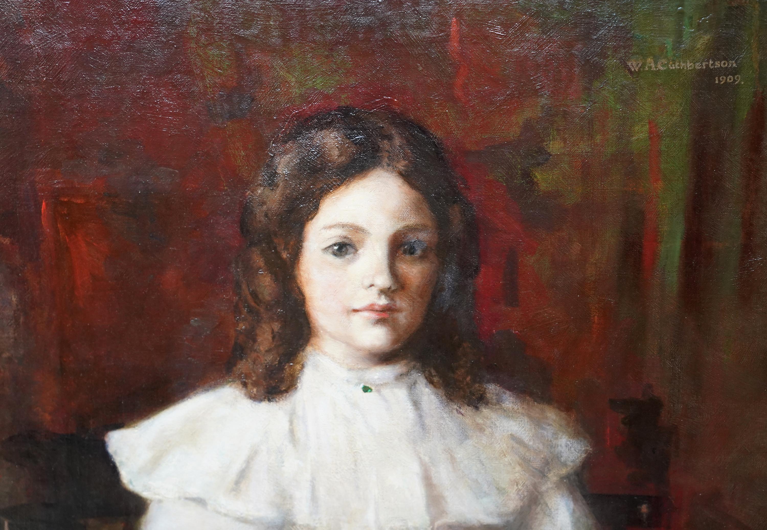 Edwardianisches Porträt eines jungen Mädchens – schottisches Kunstporträt, Ölgemälde von 1909 im Angebot 1