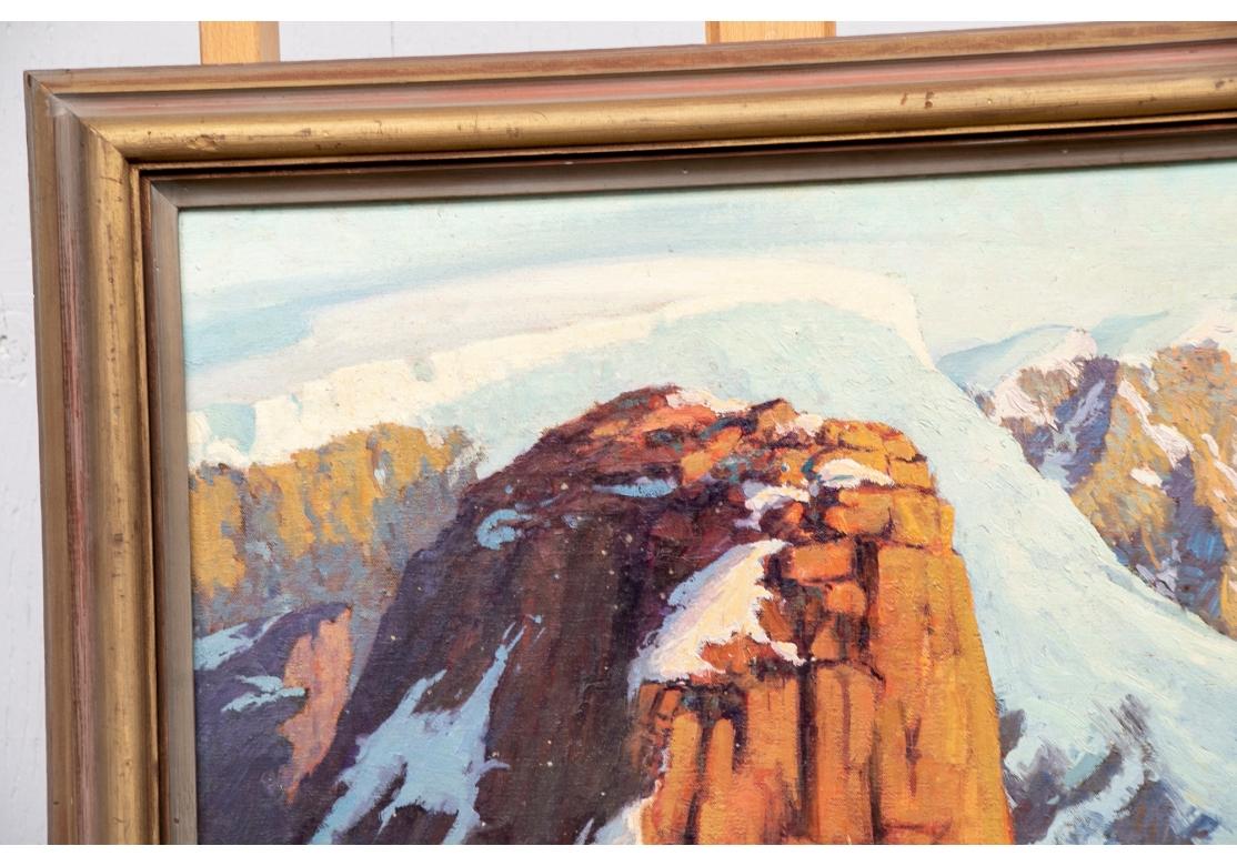 Hand-Painted William Alexander Drake (Am., 1891-1979) Oil Mt. Loki, Baffin Island In Snow For Sale