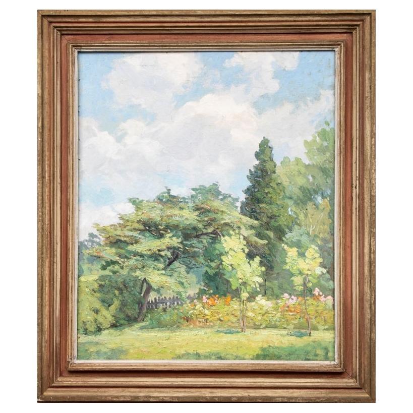 William Alexander Drake (Am., 1891-1979) Huile sur panneau d'artiste, paysage de jardin 