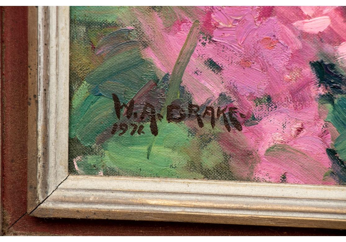 American William Alexander Drake (Am., 1891-1979) Oil On Artist Board, Pink Floral Still  For Sale