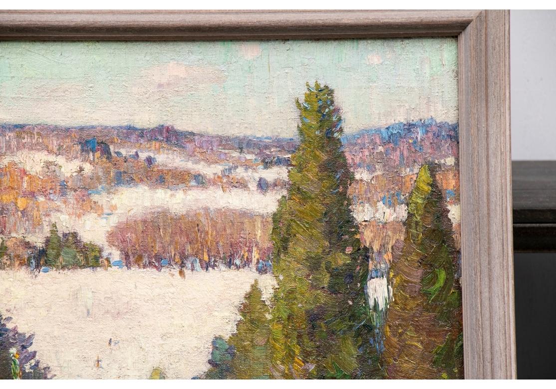 Américain William Alexander Drake, huile sur panneau, paysage d'hiver champêtre en vente