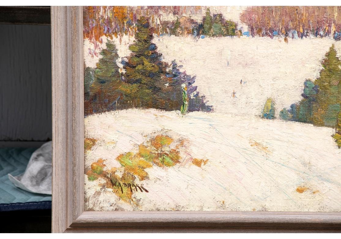 Peint à la main William Alexander Drake, huile sur panneau, paysage d'hiver champêtre en vente