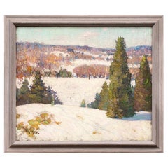 William Alexander Drake, huile sur panneau, paysage d'hiver champêtre