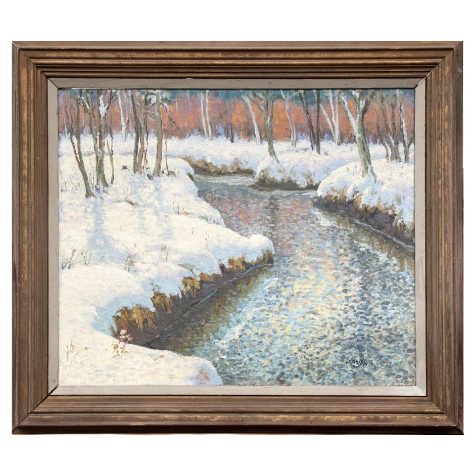William Alexander Drake (Am., 1891-1979) Oil On Board, Forest Winter Landscape For Sale