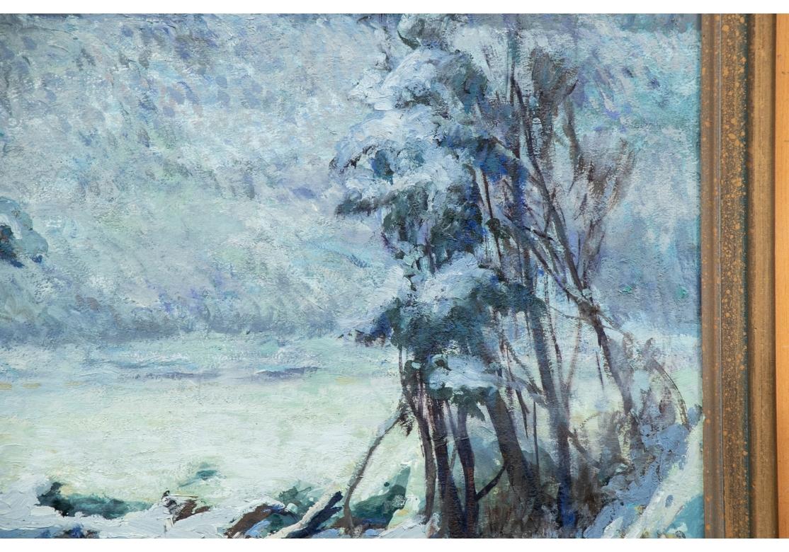 Rustic William Alexander Drake (Am., 1891-1979) Oil On Board, Winter Landscape In Blue For Sale
