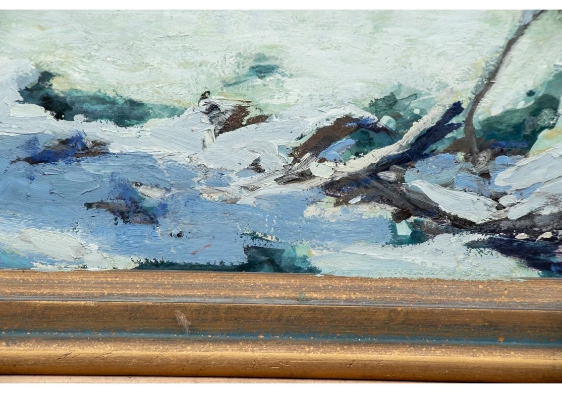 American William Alexander Drake (Am., 1891-1979) Oil On Board, Winter Landscape In Blue For Sale