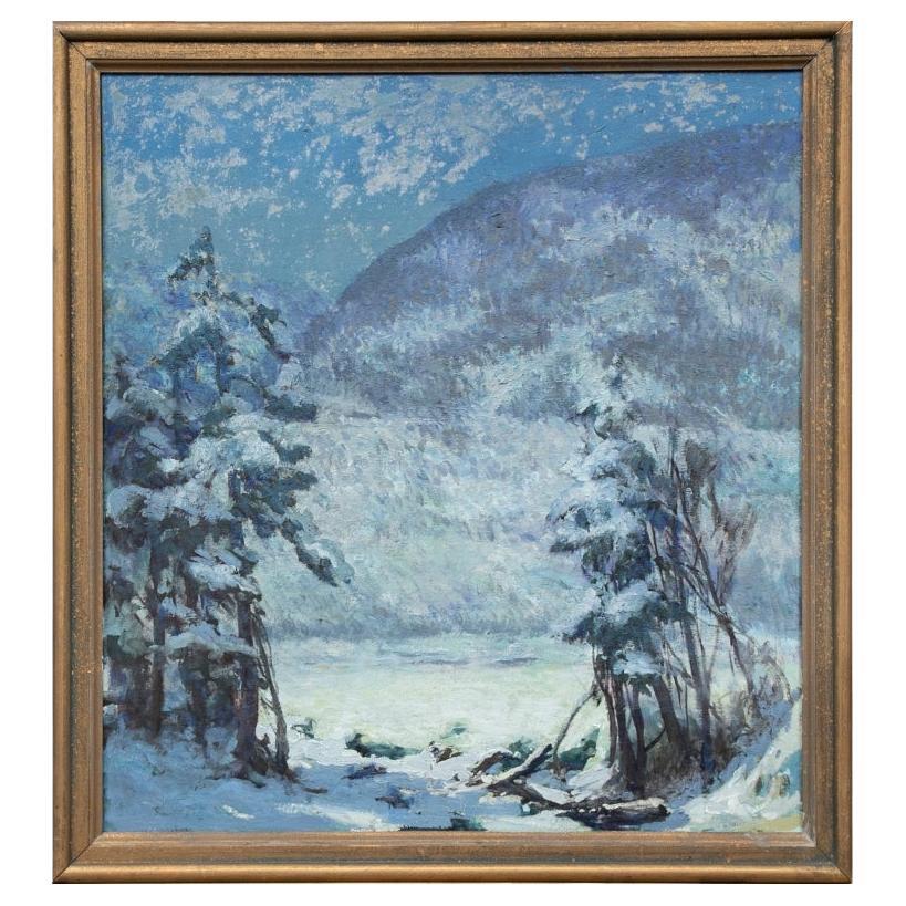 William Alexander Drake (Am., 1891-1979) Oil On Board, Winter Landscape In Blue For Sale