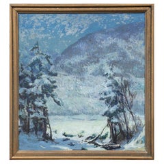 Vintage William Alexander Drake (Am., 1891-1979) Oil On Board, Winter Landscape In Blue