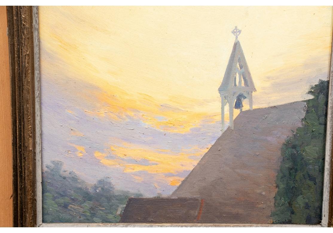 Doré William Alexander Drake (Am., 1891-1979) Huile sur masonite, Church Bells At Dawn  en vente