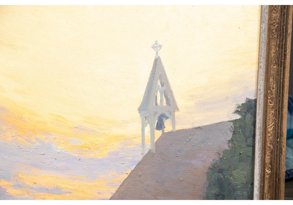 William Alexander Drake (Am., 1891-1979) Huile sur masonite, Church Bells At Dawn  Bon état - En vente à Bridgeport, CT