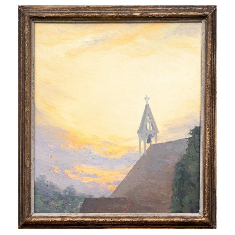 William Alexander Drake (Am., 1891-1979) Huile sur masonite, Church Bells At Dawn  en vente